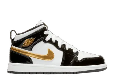 Air Jordan 1 Mid SE Patent Black Metallic Gold White (PS)