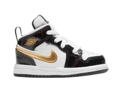 Air Jordan 1 Mid SE Patent Black Metallic Gold White (TD)
